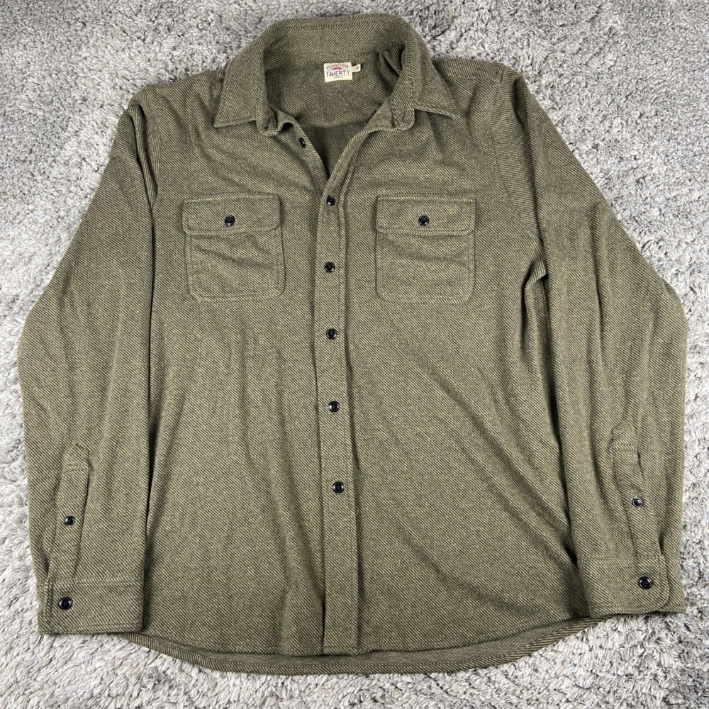 Faherty Legend Sweater Shirt Mens Large Green Knit Long Sleeve Button Stretch